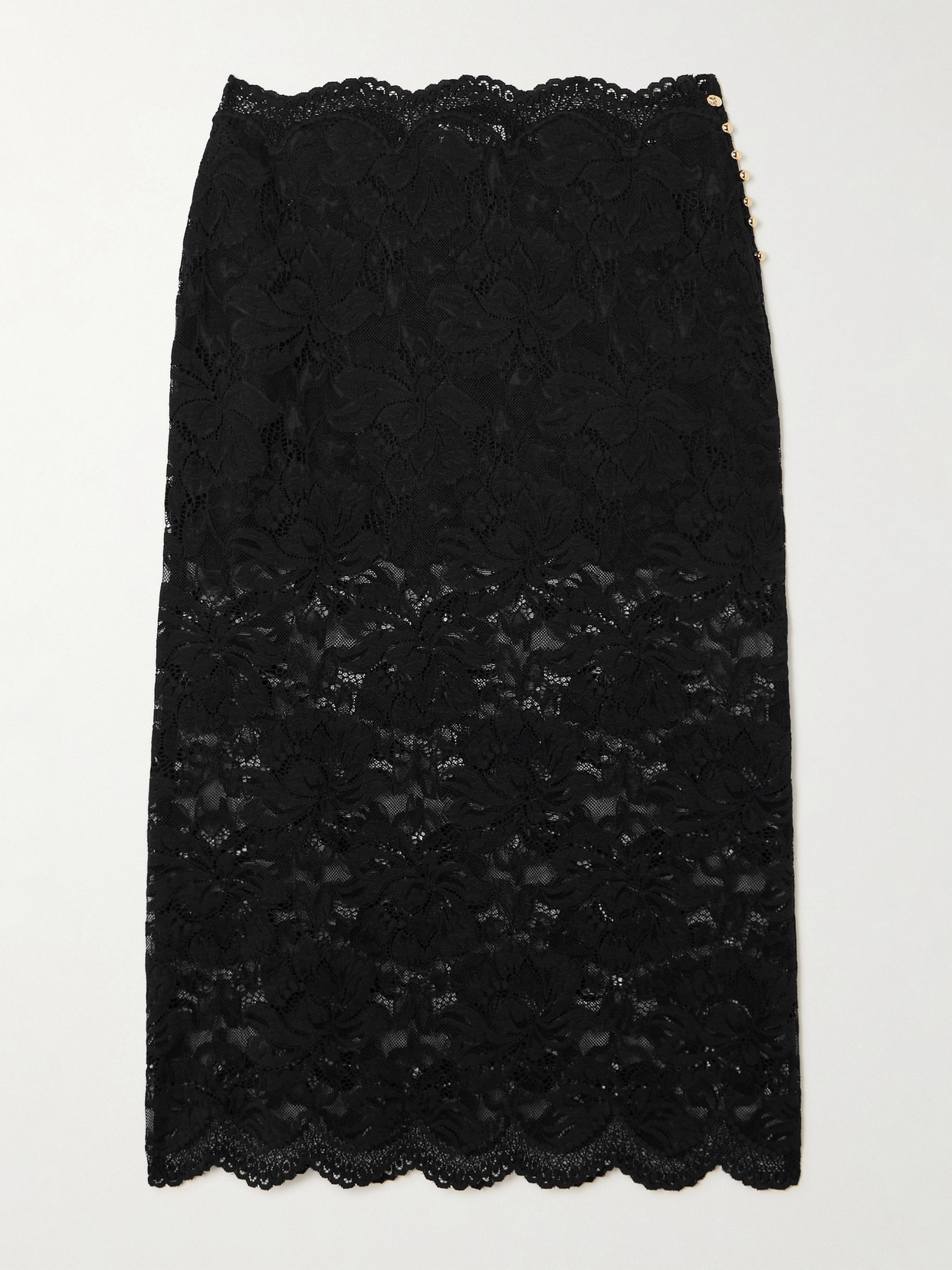 Rabanne Scalloped Lace Midi Skirt In Black