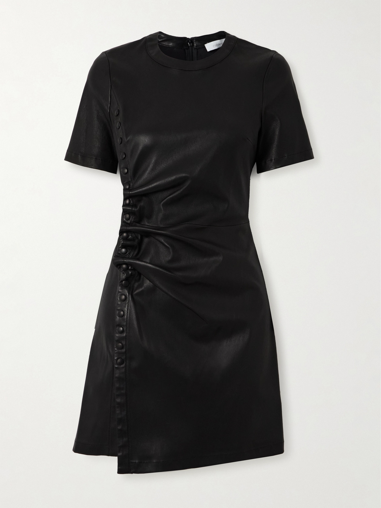 Rabanne - Gathered Leather Mini Dress - Black