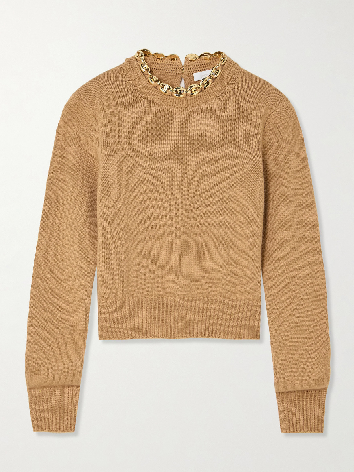 Rabanne Merino Wool-cashmere Chain-detail Sweater In Brown