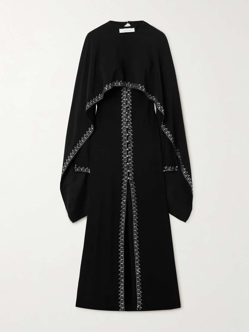 Rabanne Convertible Cape-effect Studded Satin-crepe Maxi Dress
