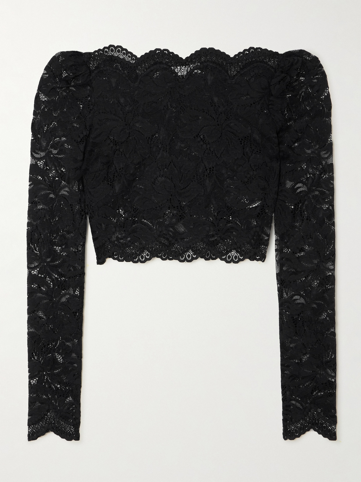 Rabanne Cropped Scalloped Stretch-lace Top In Black