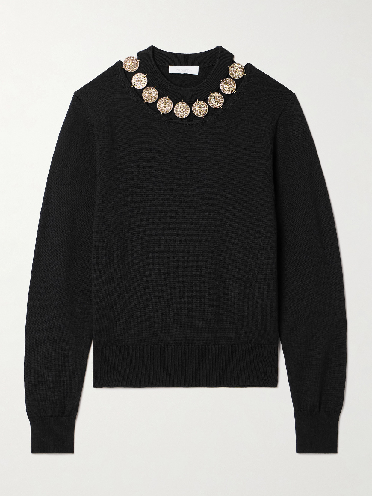 Rabanne - Cutout Embellished Wool And Silk-blend Sweater - Black