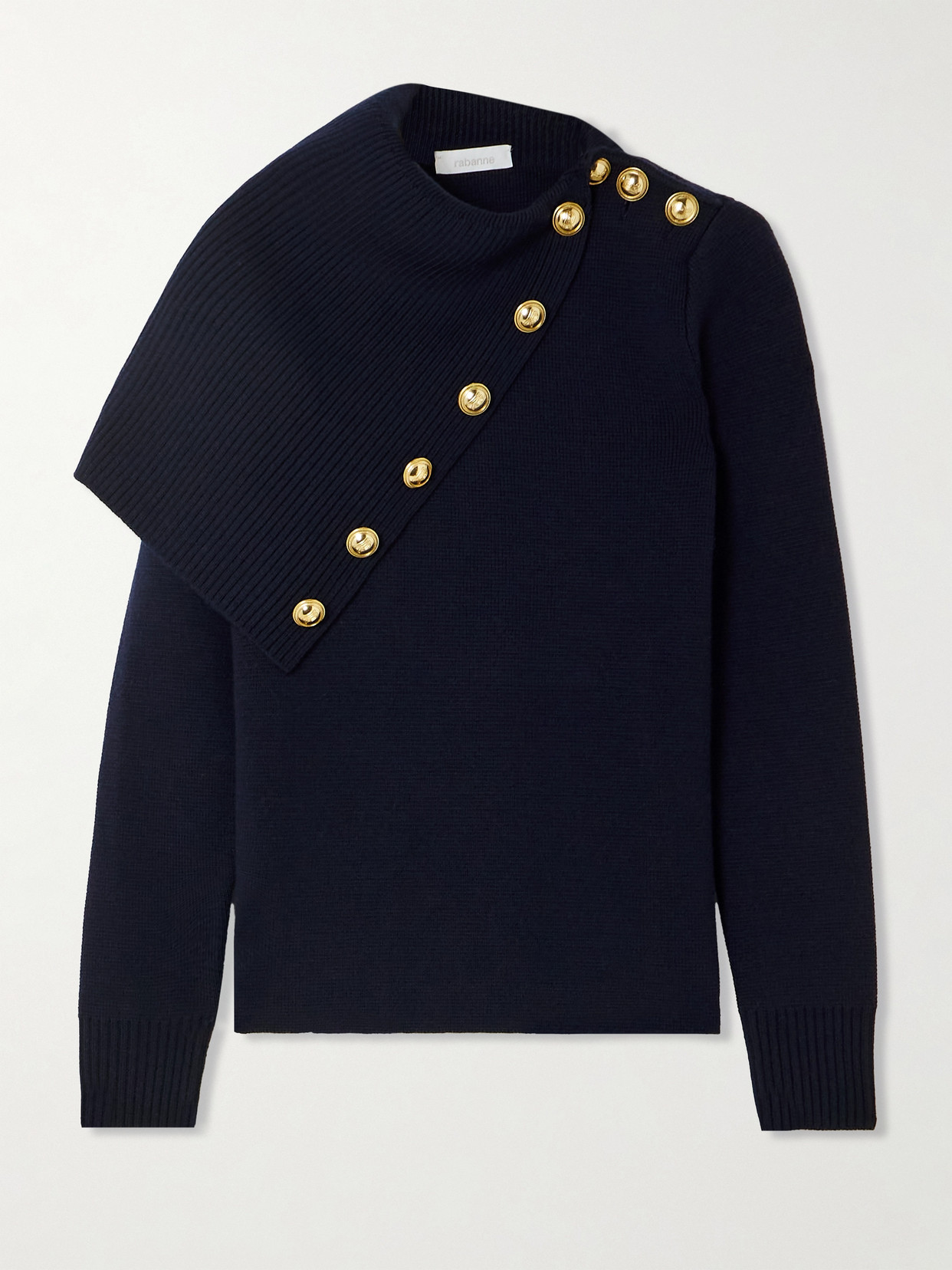 RABANNE EMBELLISHED ASYMMETRIC LAYERED MERINO WOOL SWEATER