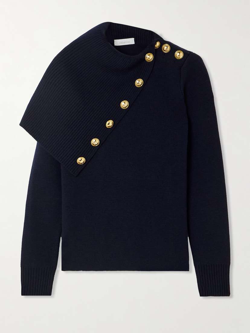 Rabanne Embellished Asymmetric Layered Merino Wool Sweater - x large