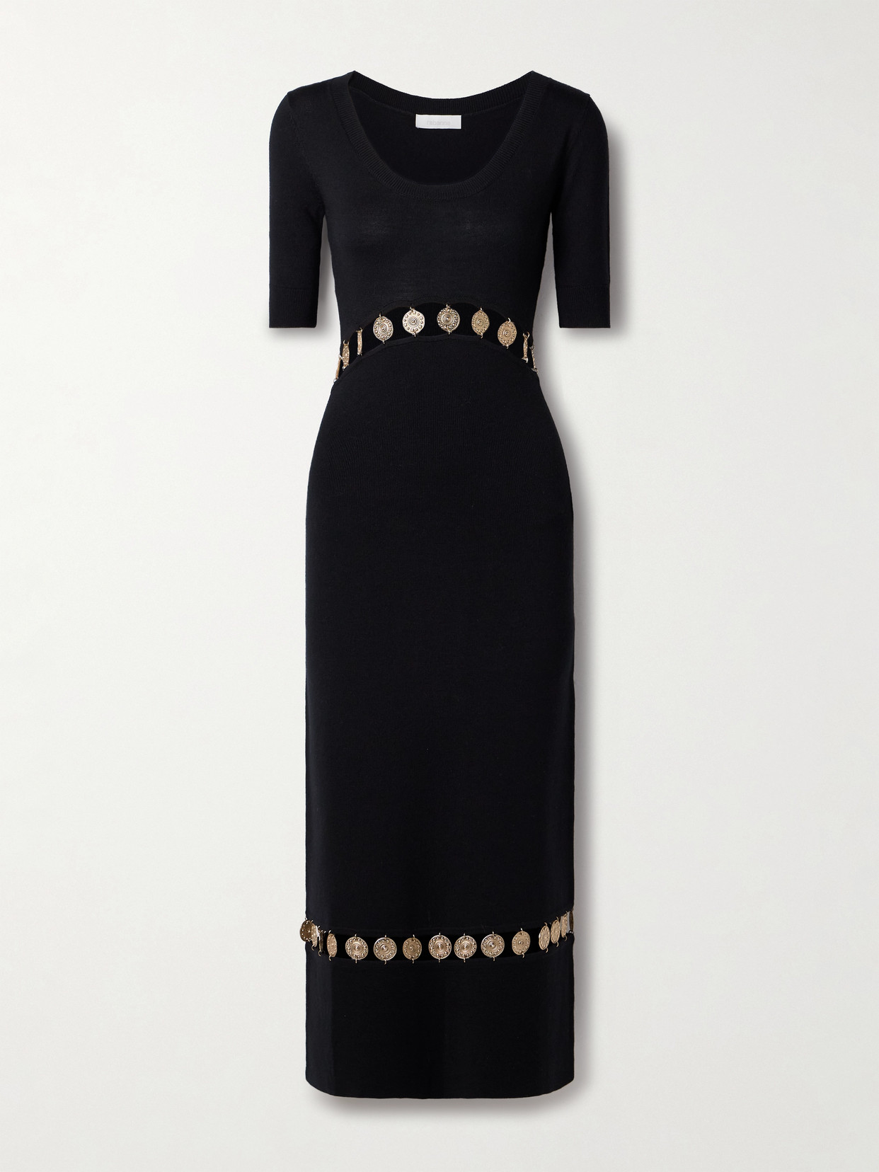 Rabanne - Cutout Embellished Wool-blend Midi Dress - Black