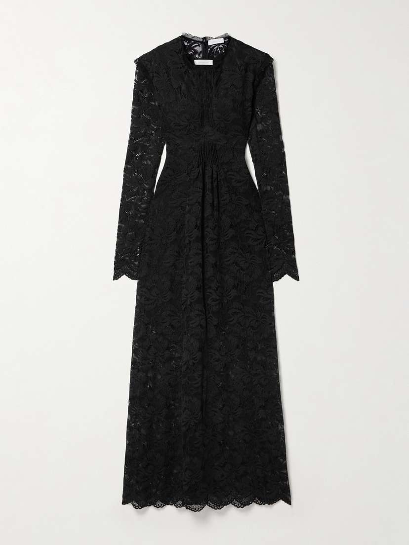 Rabanne Pintucked Scalloped Lace Maxi Dress