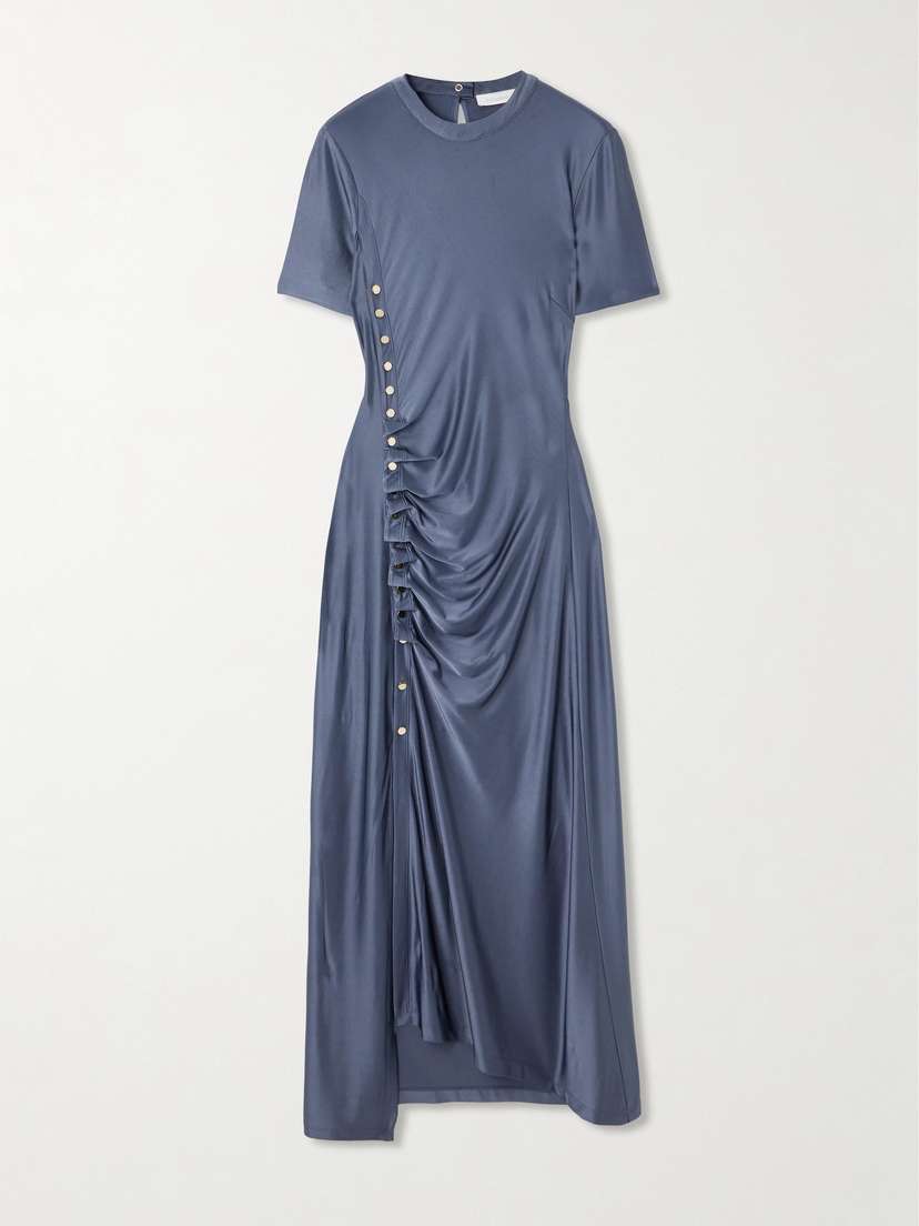 Rabanne Gathered Stretch-satin Midi Dress