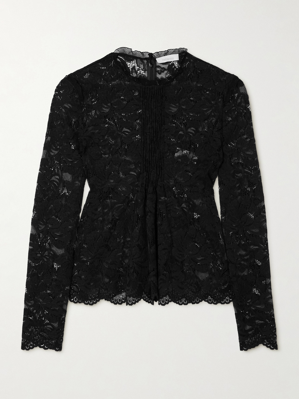 Rabanne - Scalloped Pintucked Stretch-lace Top - Black