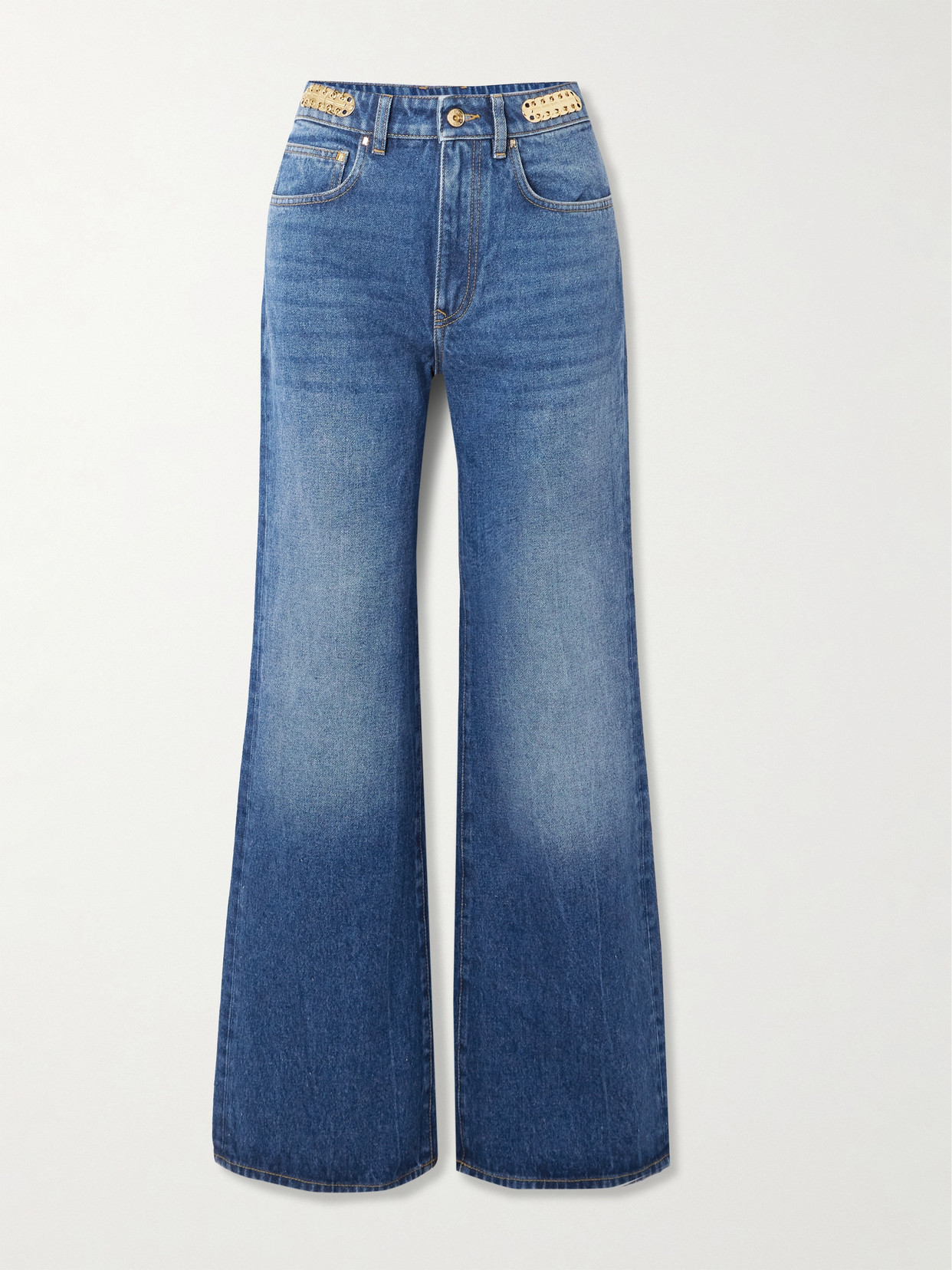 Rabanne - Chainmail-embellished Mid-rise Straight-leg Jeans - Blue