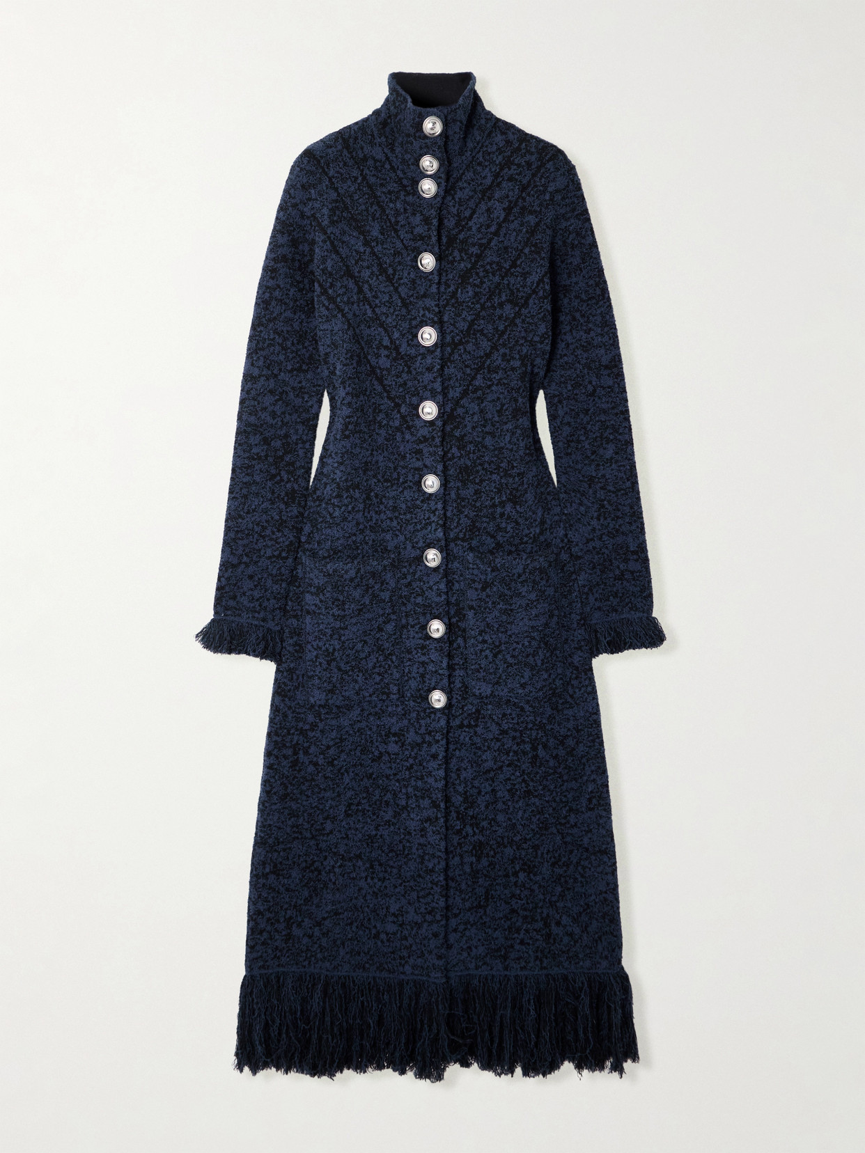 Rabanne - Fringed Wool-blend Bouclé Coat - Blue