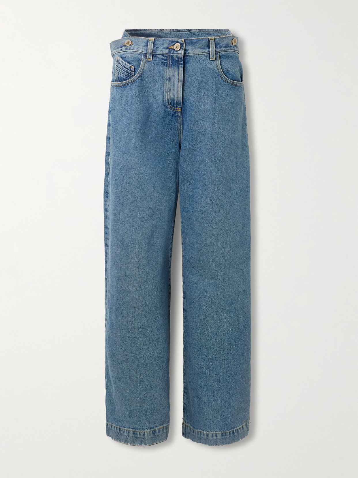 Attico Layered High-rise Wide-leg Jeans In Blue