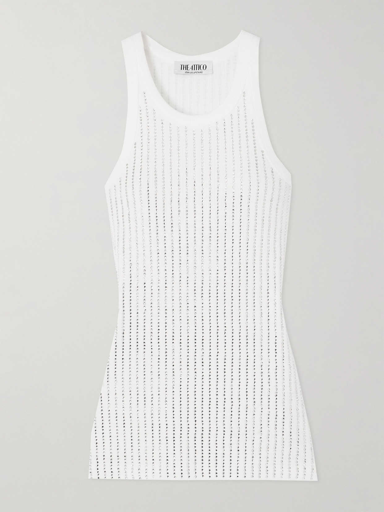 Attico Womens White Crystal-embellished Ribbed Cotton Tank Top In White