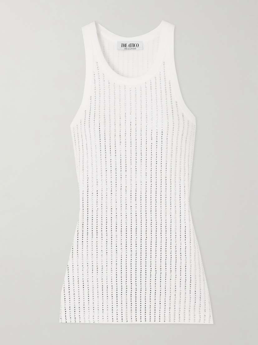 The Attico Crystal-embellished Ribbed Cotton-jersey Tank