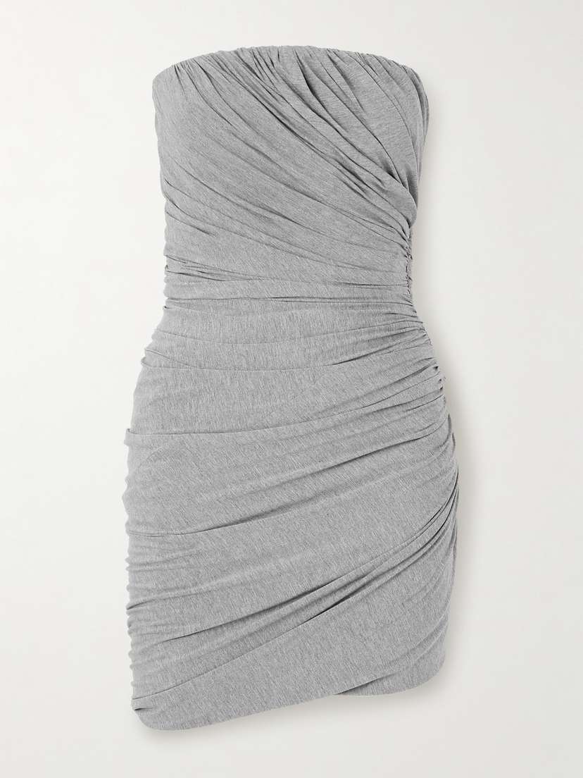 The Attico Strapless Ruched Jersey Mini Dress