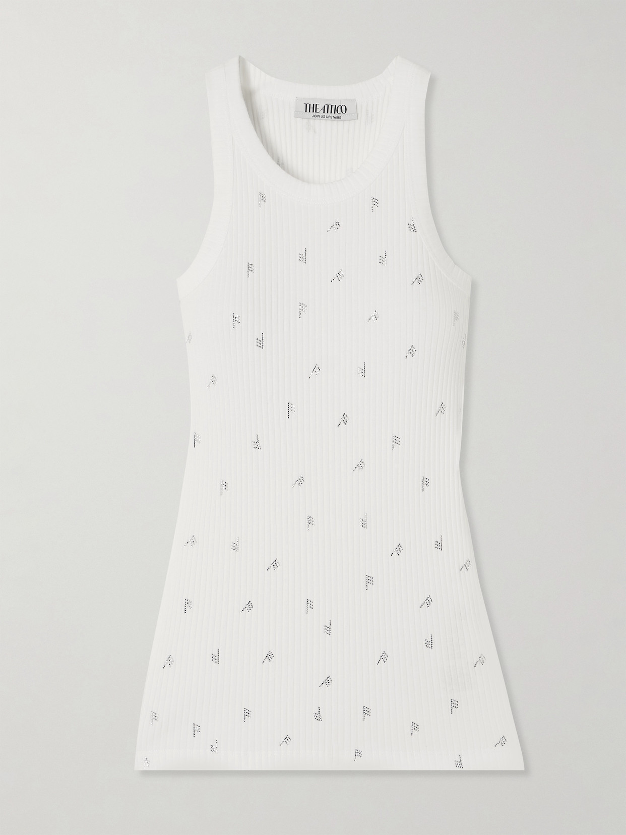 Attico Crystal-embellished Ribbed Cotton-jersey Tank In White