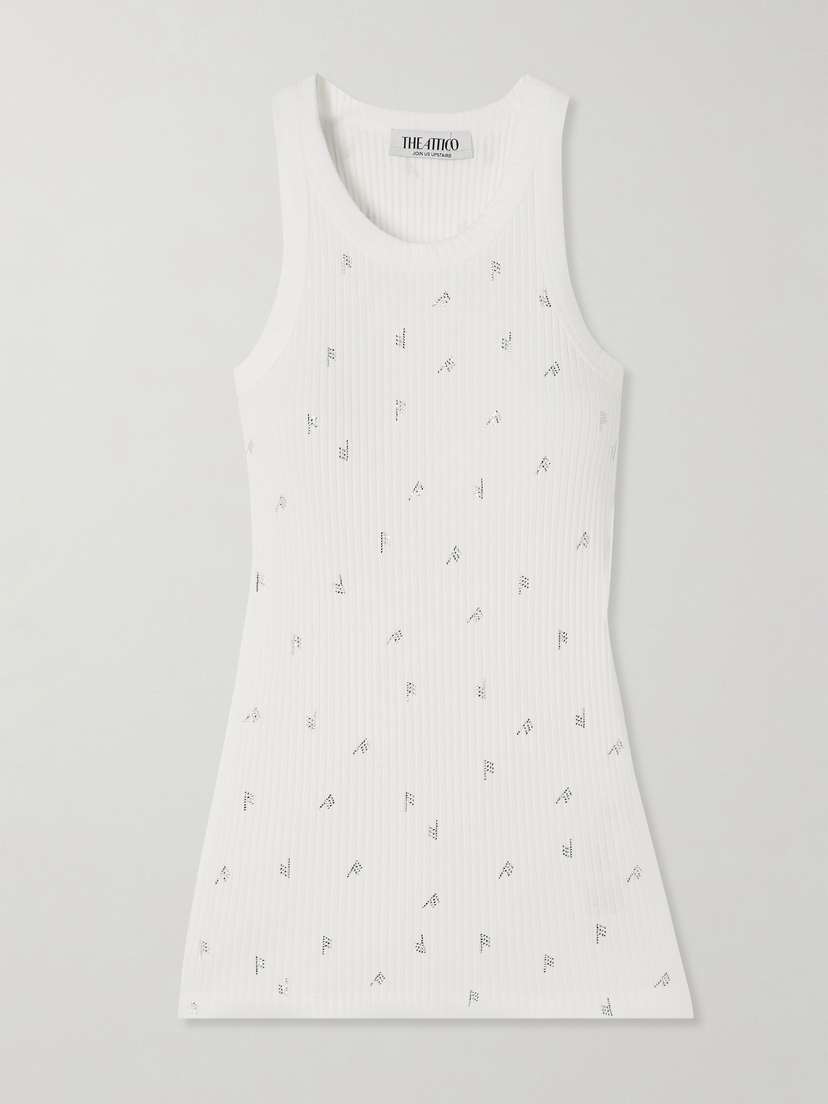The Attico Crystal-embellished Ribbed Cotton-jersey Tank
