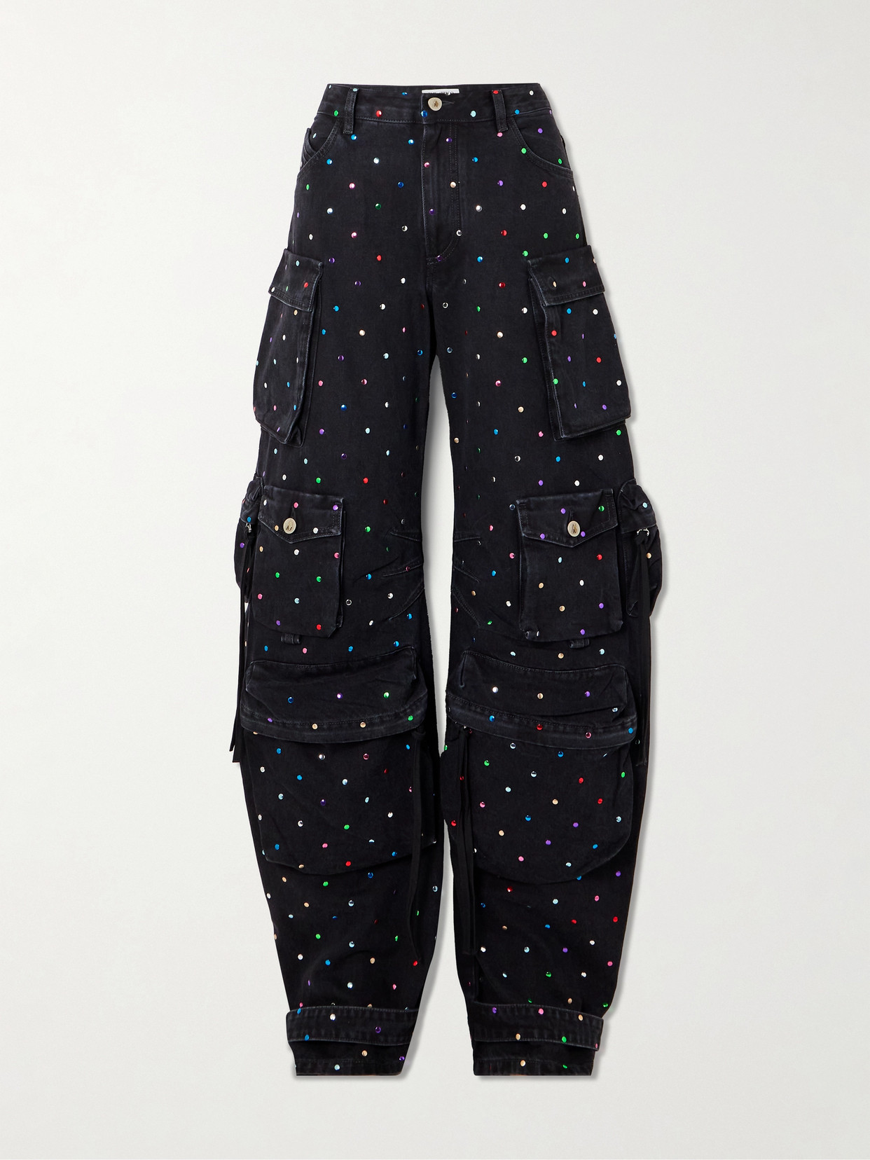 The Attico - Fern Embellished Low-rise Wide-leg Cargo Jeans - Black