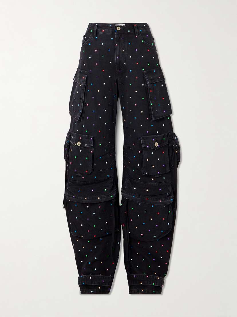 The Attico Fern Embellished Low-rise Wide-leg Cargo Jeans