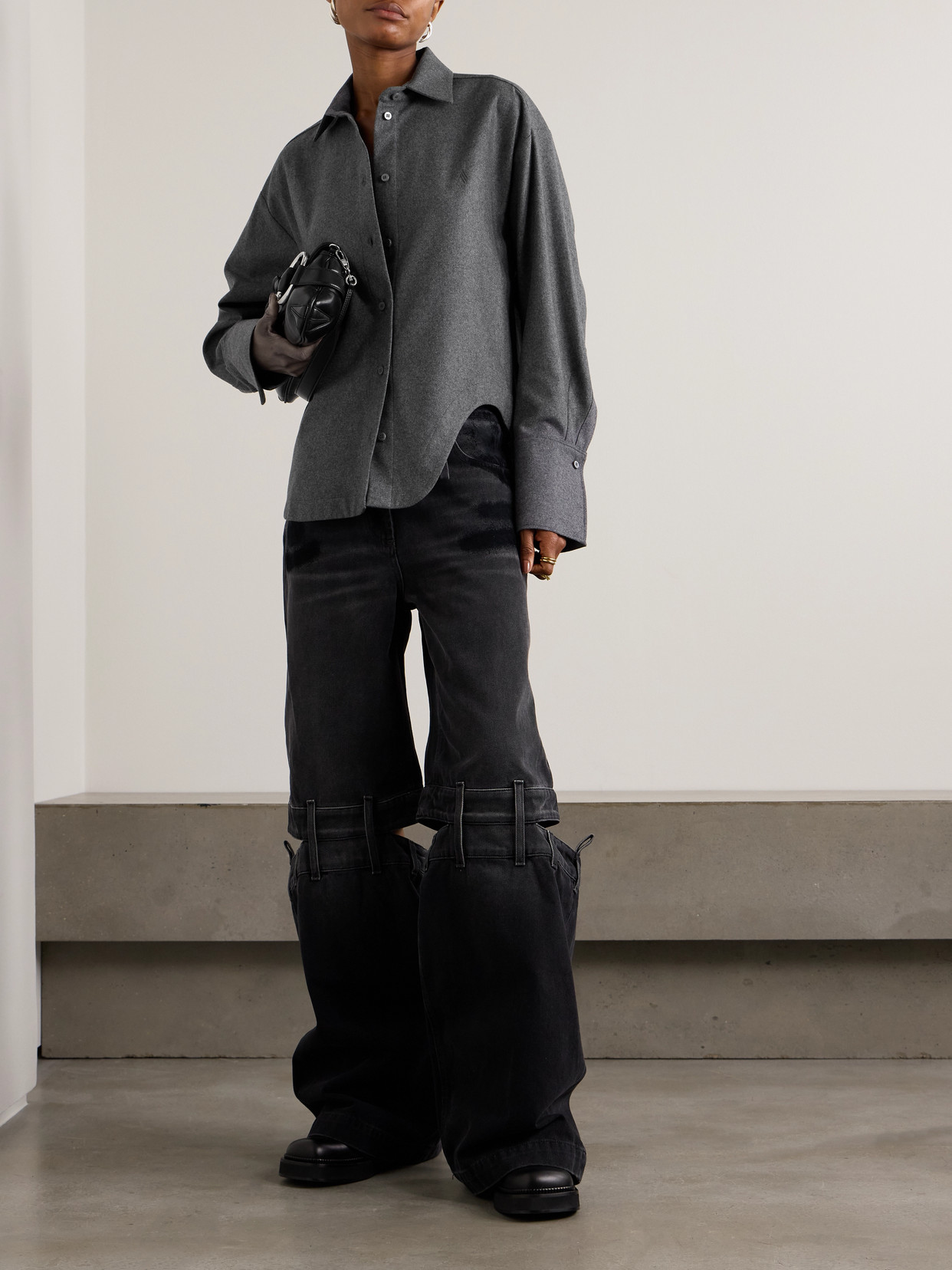 Attico Eliza Asymmetric Wool-blend Shirt In Gray