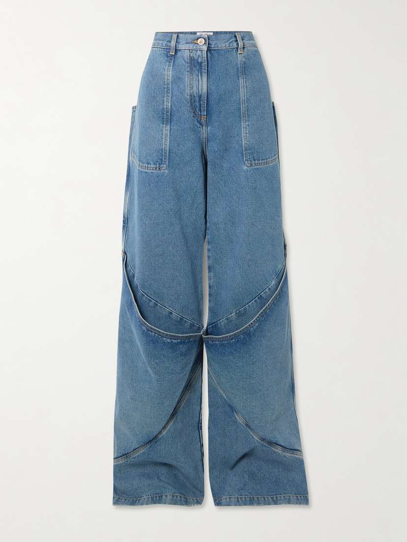 The Attico Layered Paneled High-rise Wide-leg Jeans