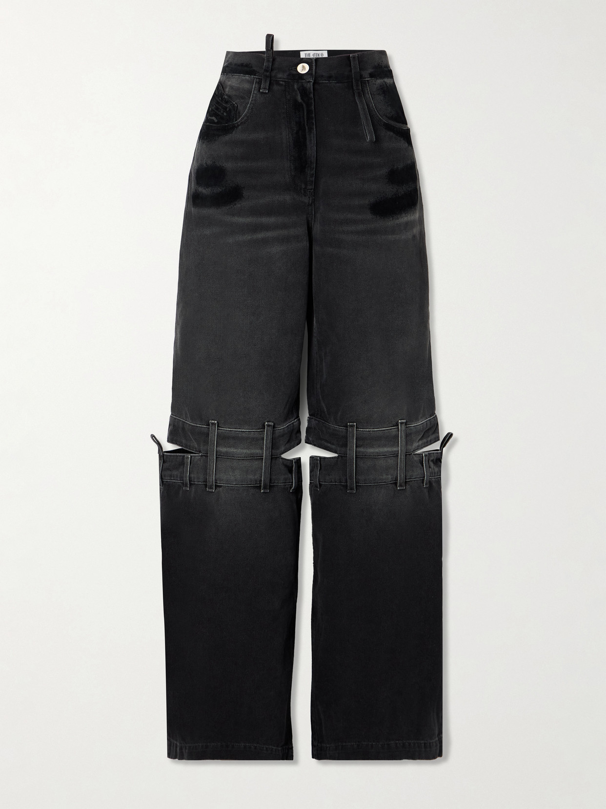 The Attico - Cutout High-rise Wide-leg Jeans - Black