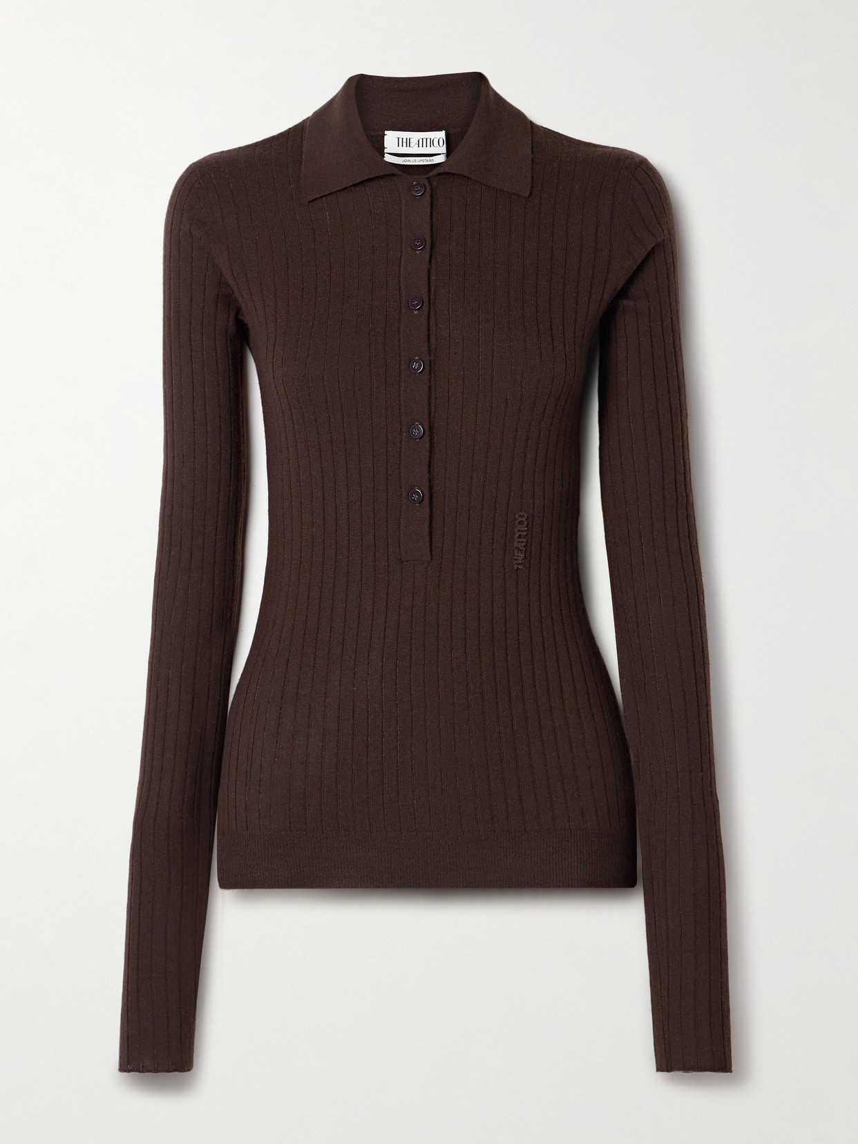 The Attico - Ribbed Cashmere Polo Shirt - Brown