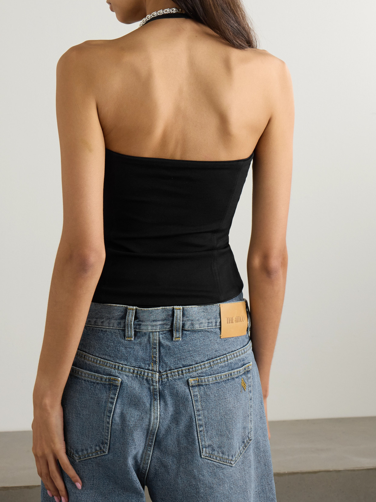 Attico Stretch-jersey Halterneck Top In Black
