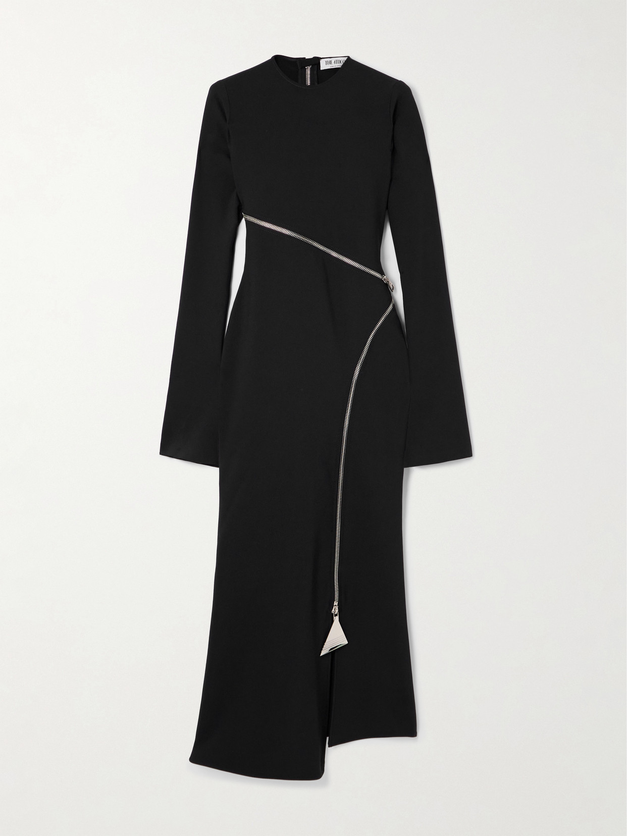 Shop Attico Zip-embellished Stretch-crepe Midi Dress In Black