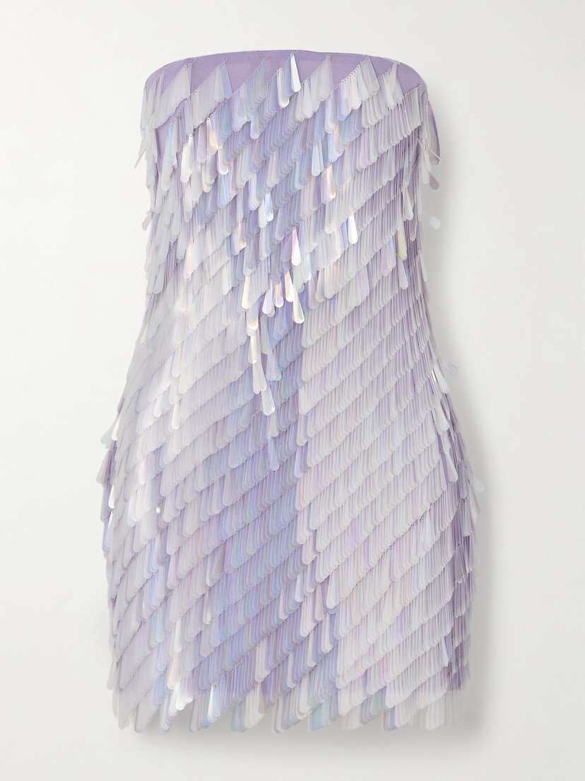 The Attico Strapless Embellished Crepe De Chine Mini Dress