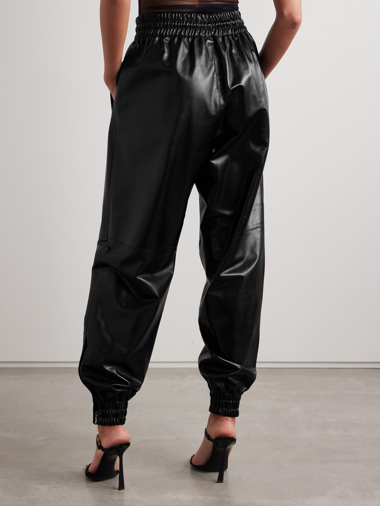 Salon 1884 Toda Leather Pull-on Track Pants In Black