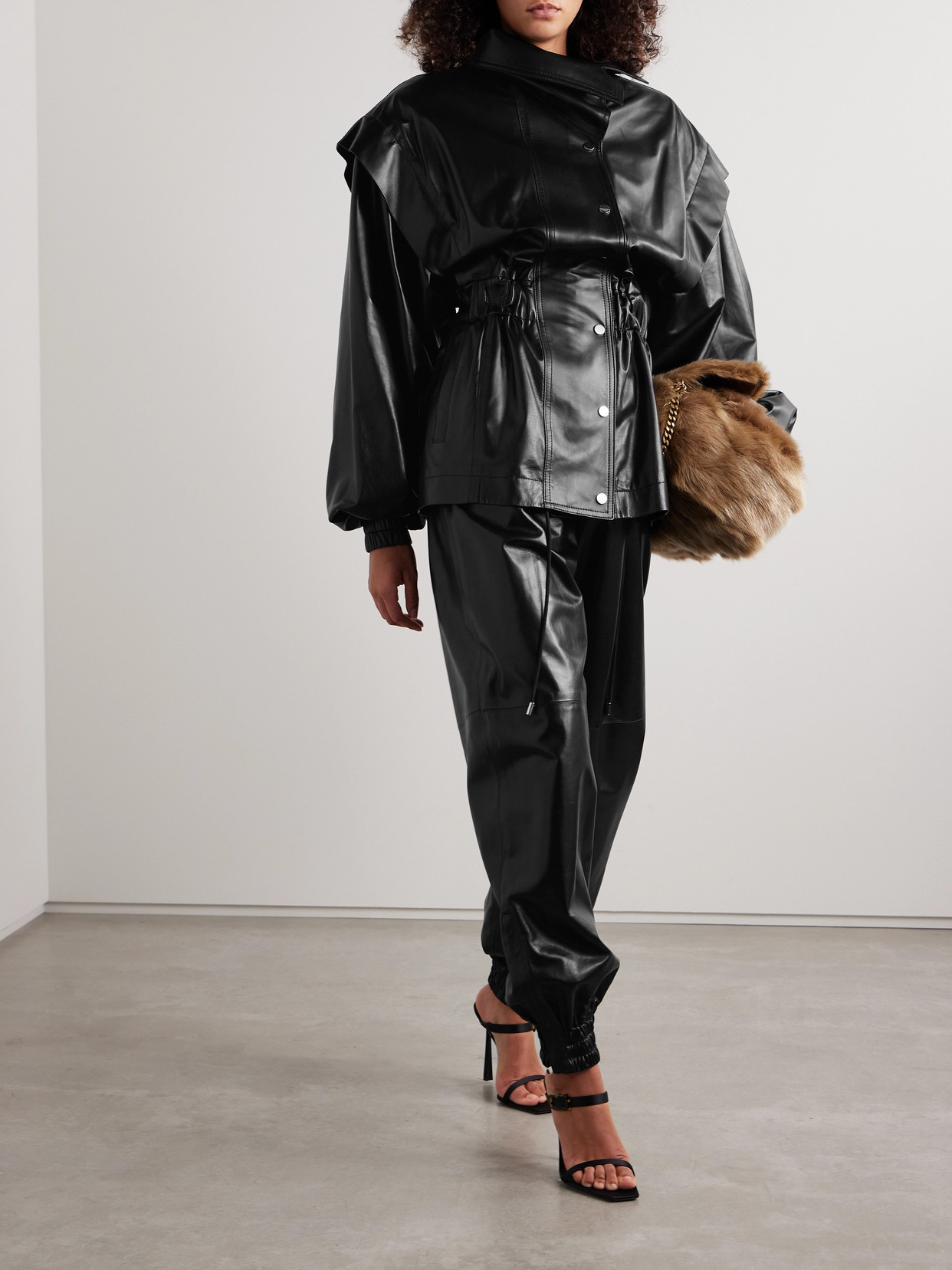 Salon 1884 Misha Leather Track Jacket In Black