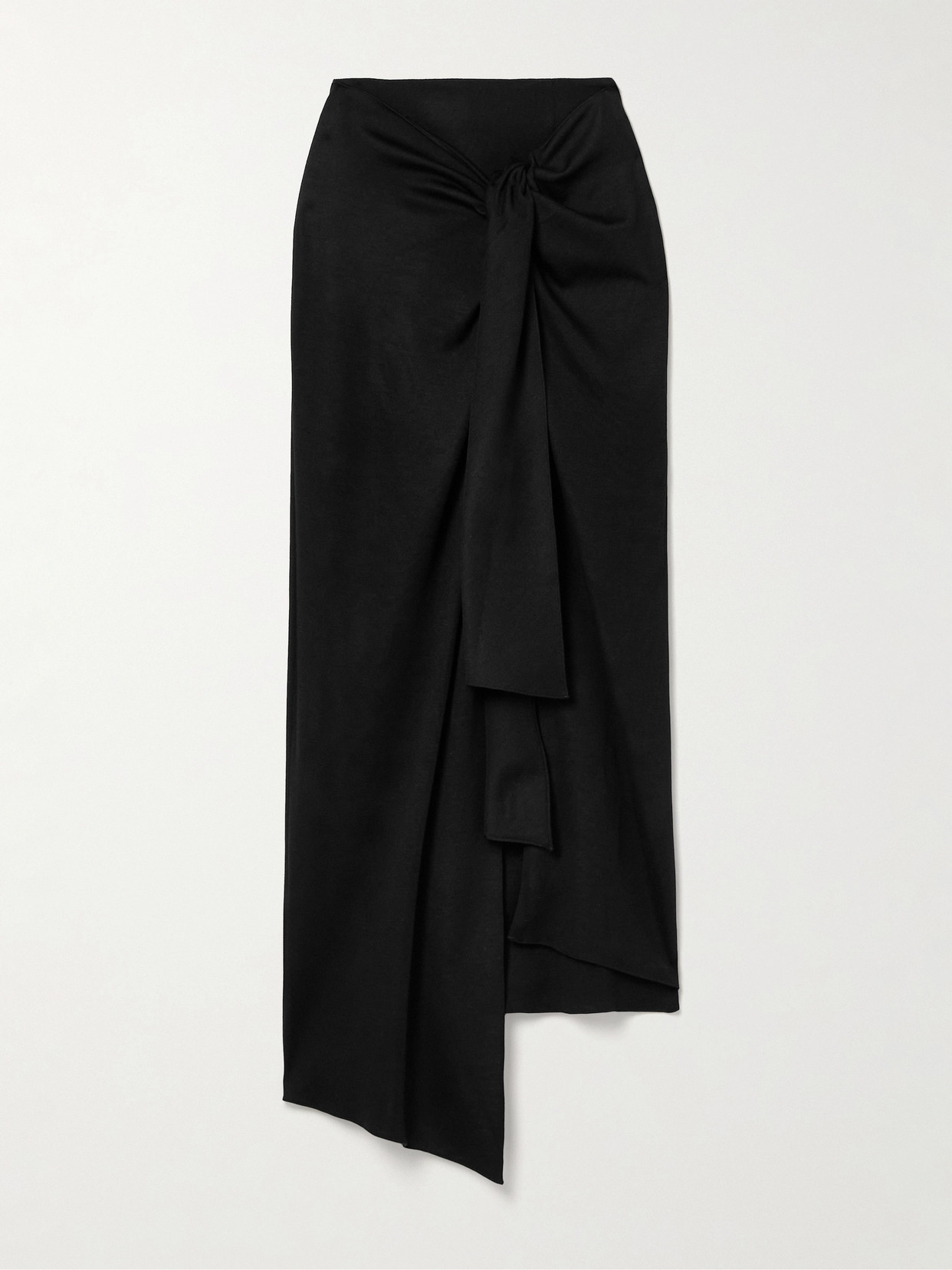 Salon 1884 Zadie Tie-detailed Draped Wool-jersey Midi Skirt In Black