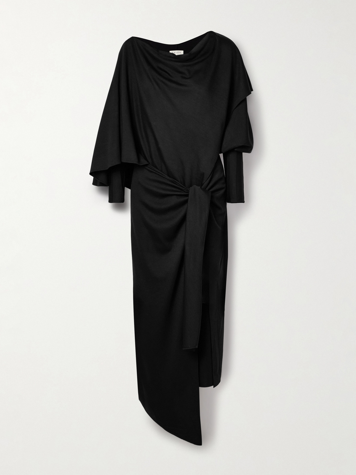 Salon 1884 Calliope Asymmetric Wrap-effect Draped Wool-jersey Midi Dress In Black