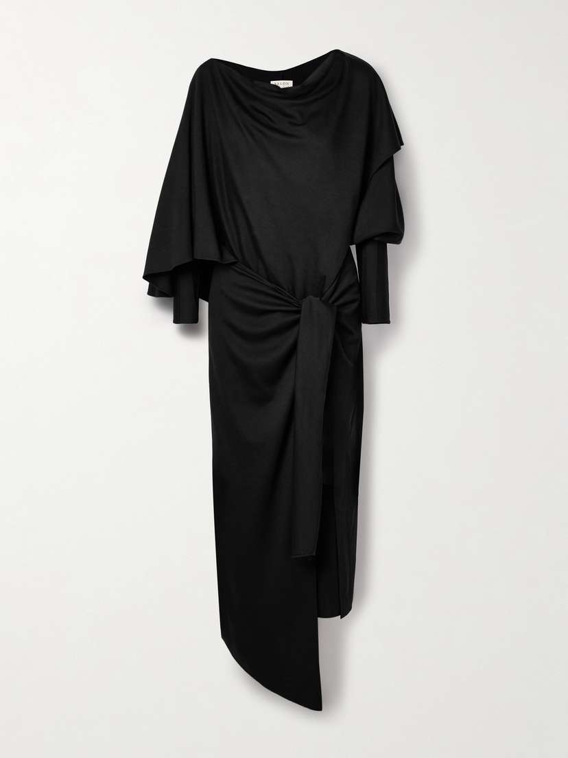 Salon 1884 Calliope Asymmetric Wrap-effect Draped Wool-jersey Midi Dress