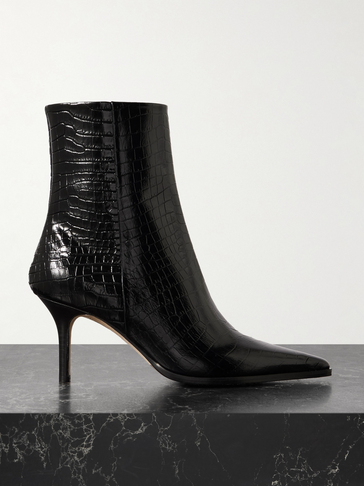 Aeyde Hexi Croc-effect Leather Ankle Boots In Black