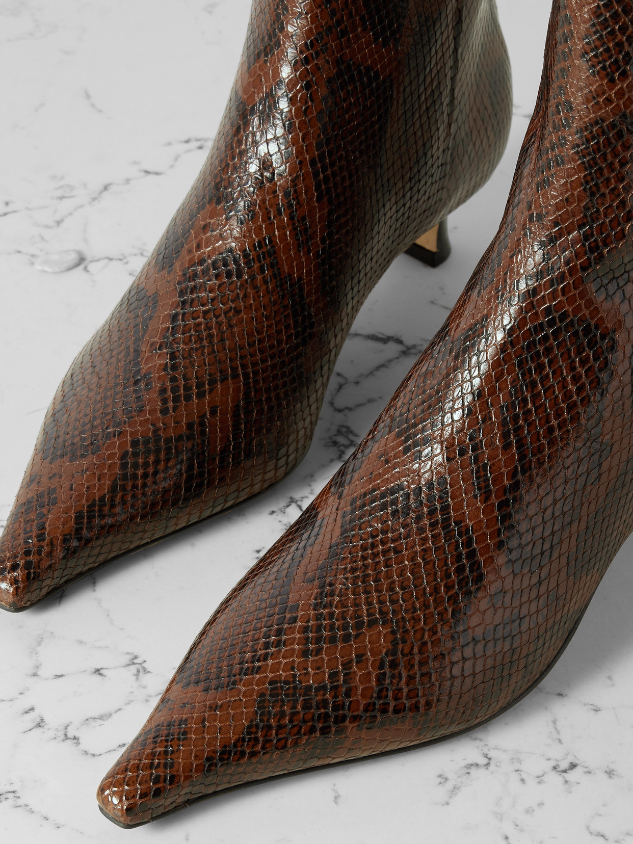 AEYDE ZOE SNAKE-EFFECT LEATHER POINT-TOE ANKLE BOOTS