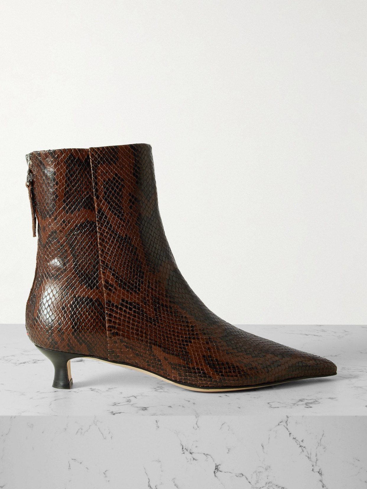 AEYDE ZOE SNAKE-EFFECT LEATHER POINT-TOE ANKLE BOOTS