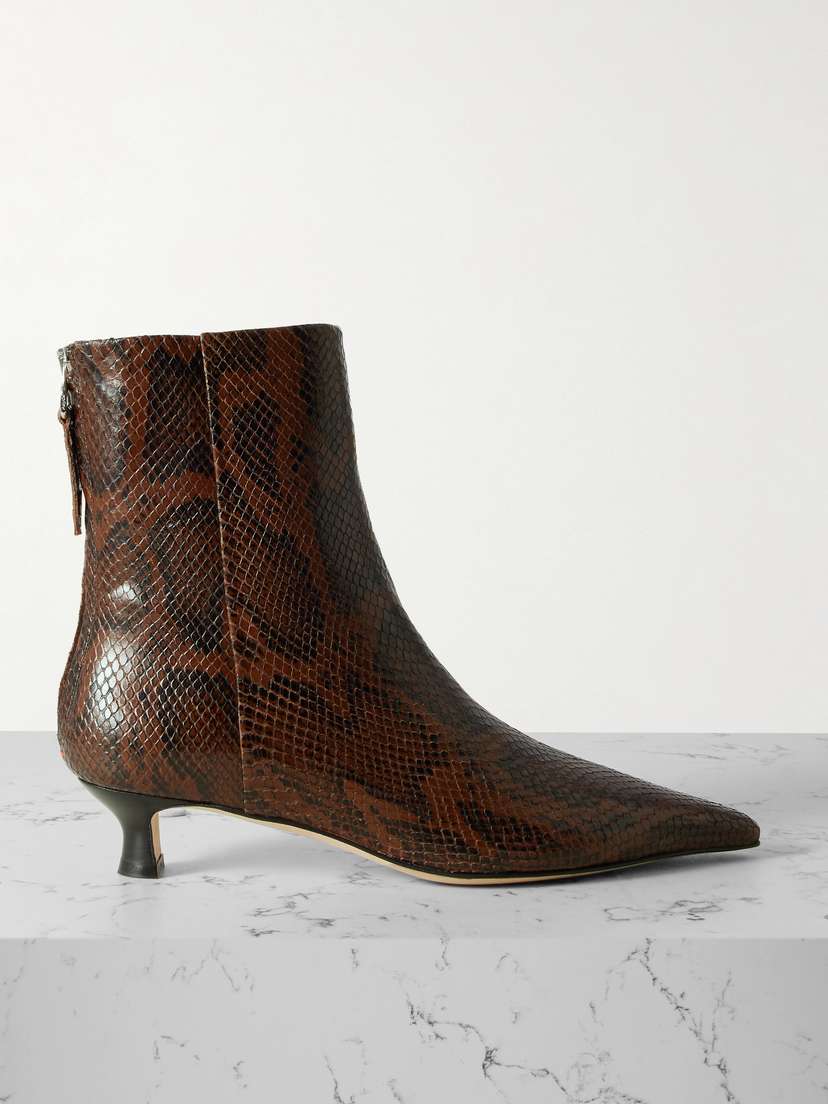 aeyde Zoe Snake-effect Leather Point-toe Ankle Boots