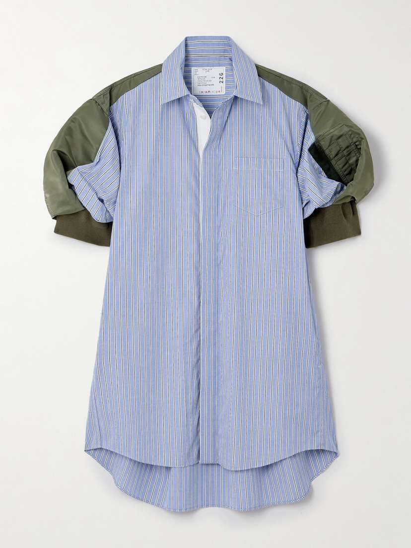 Sacai Shell-trimmed Cotton-poplin Mini Shirt Dress