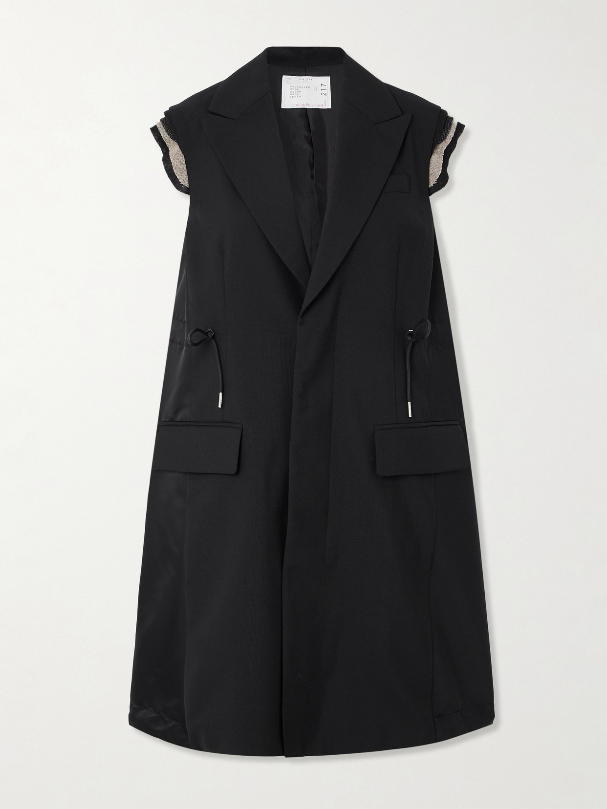 Sacai Womens Black Drawstring-waist Toggle-hem Woven Vest In Black