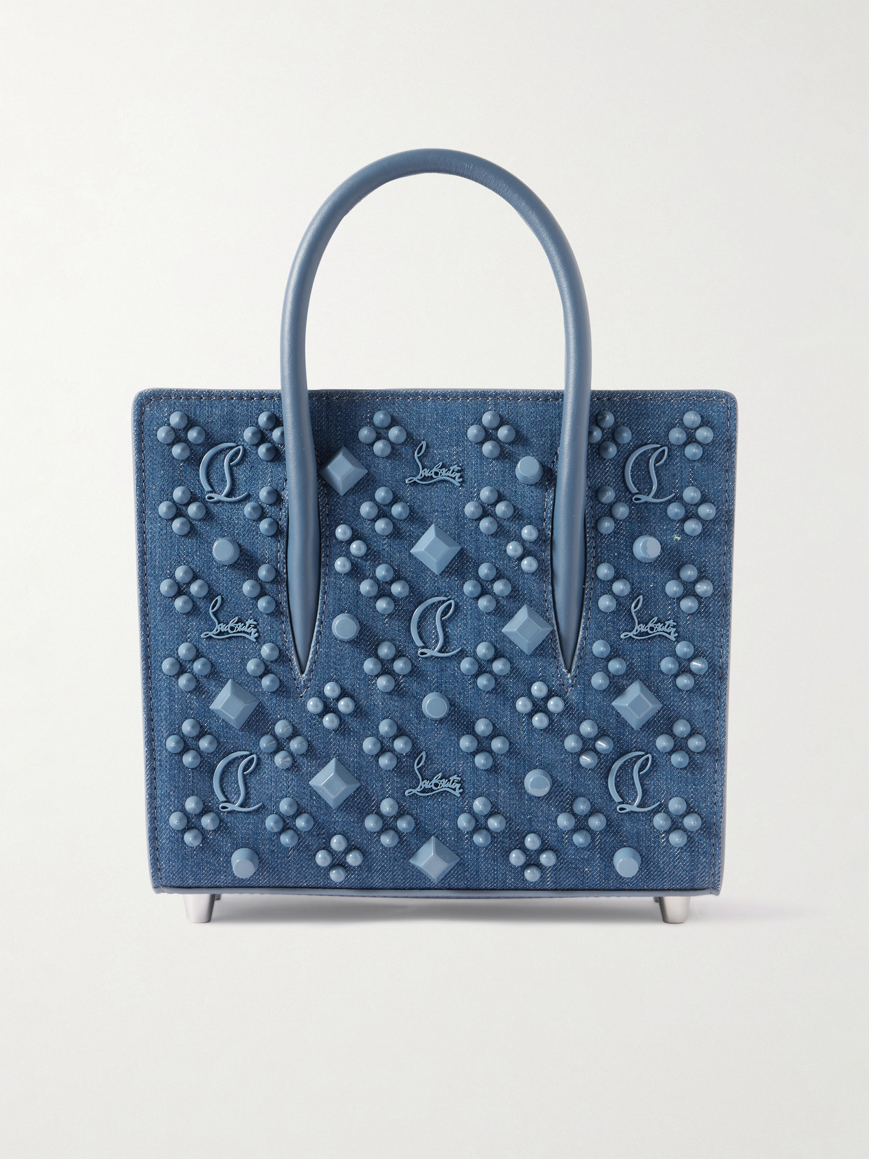 Christian Louboutin Paloma Mini Embellished Denim-trimmed Leather Shoulder Bag In Blue