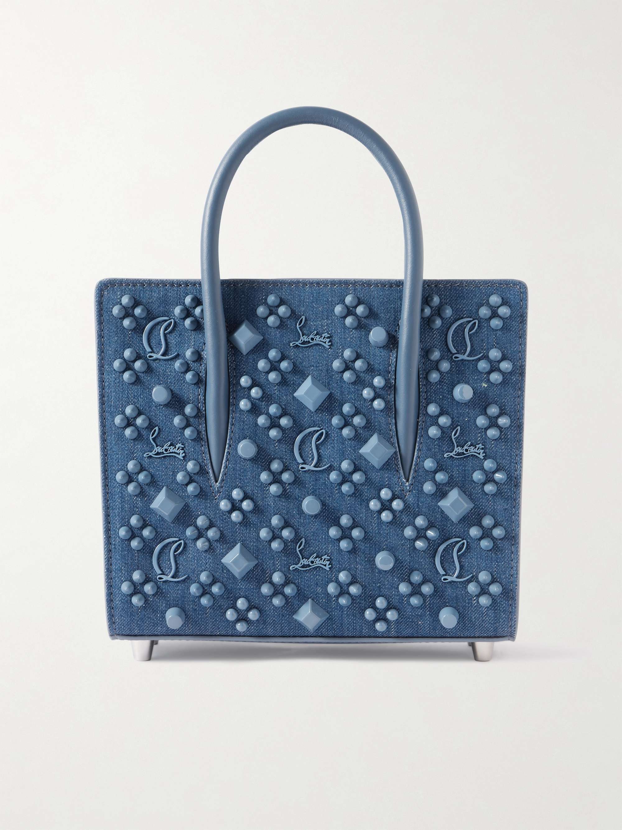 Paloma mini embellished denim-trimmed leather shoulder bag - dark denim - One Size