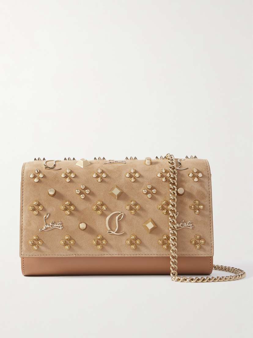Christian Louboutin Paloma Embellished Suede And Leather Shoulder Bag