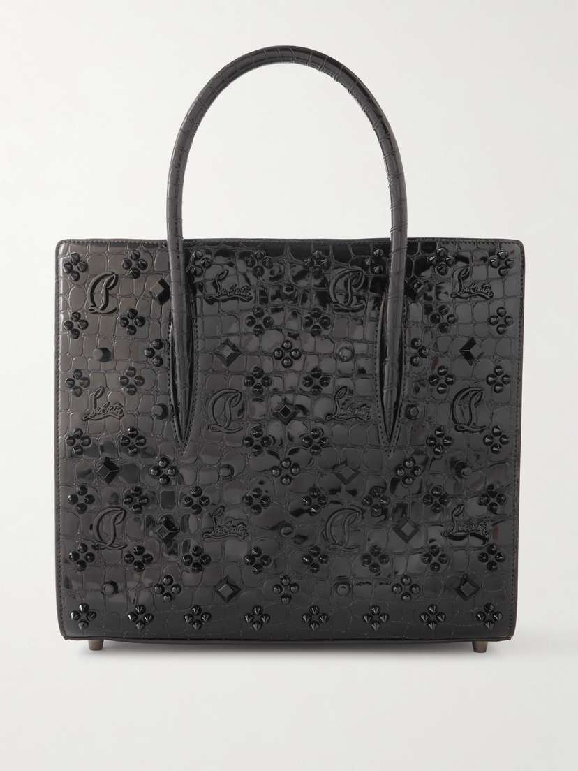 Christian Louboutin Paloma Medium Spiked Croc-effect Patent-leather Tote