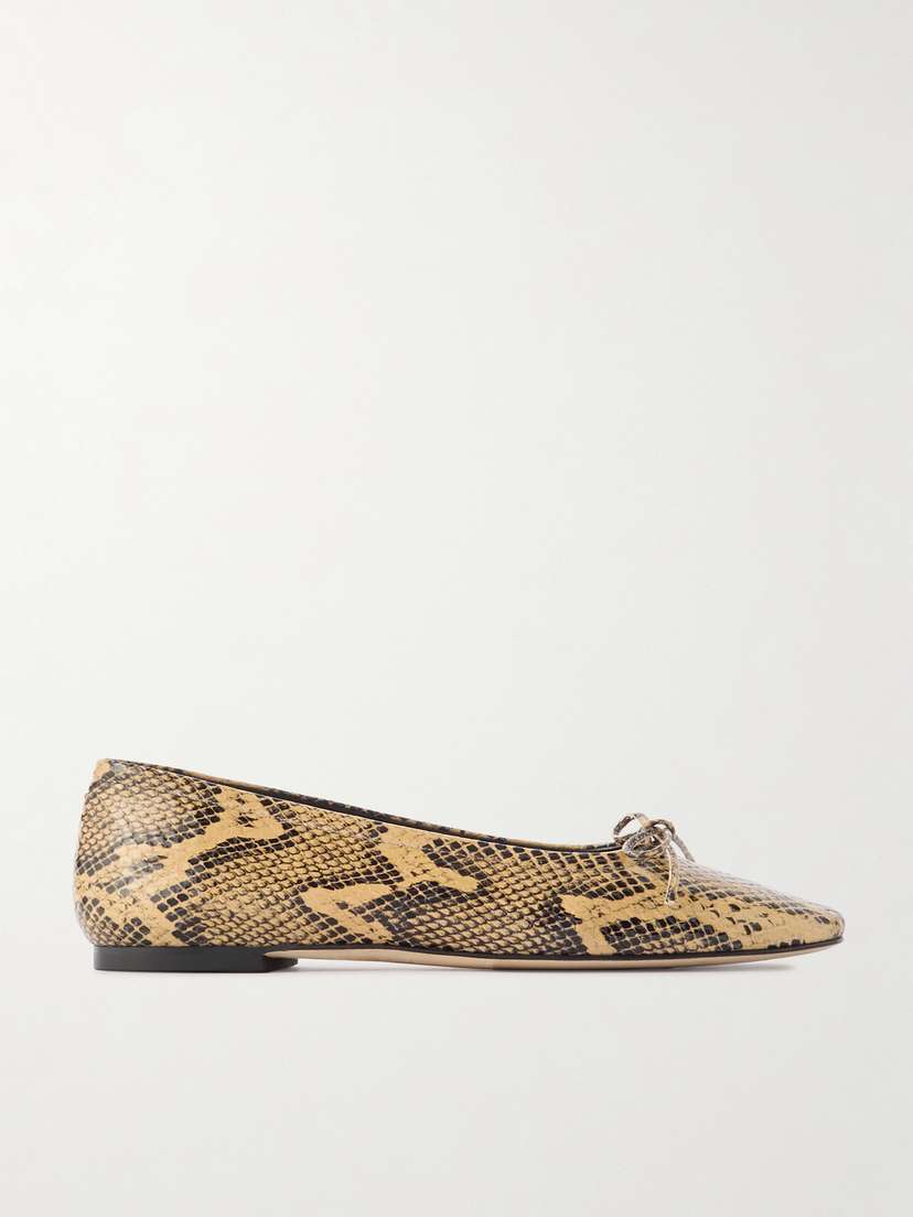 aeyde Delfina Bow-detailed Snake-effect Leather Ballet Flats
