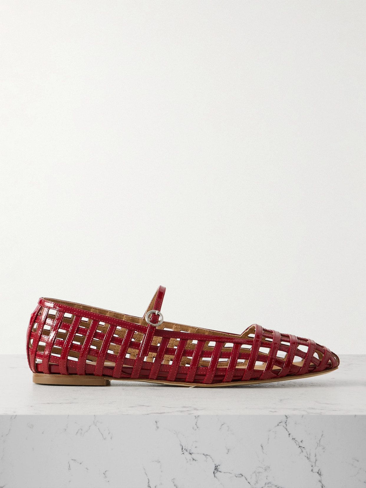 Aeyde - Uma Caged Cut-out Patent-leather Mary Jane Ballet Flats - Red