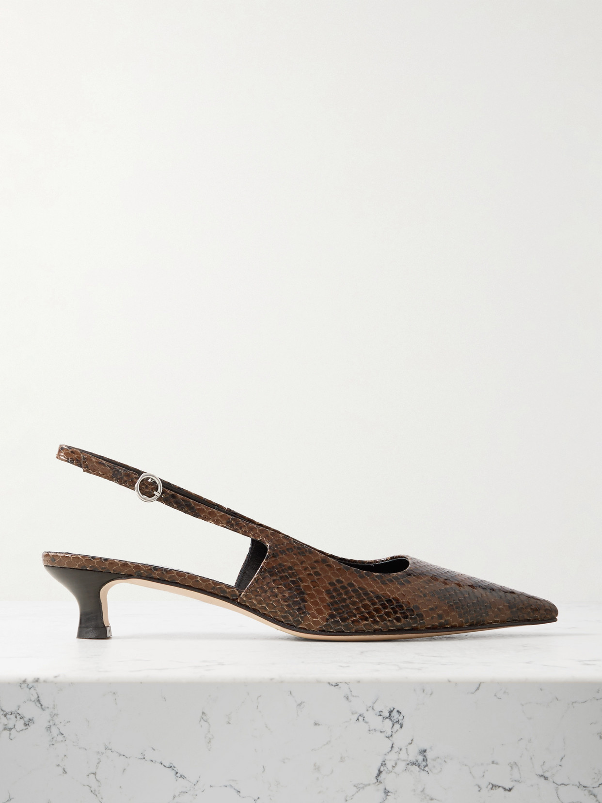 Aeyde - Catrina Snake-effect Leather Slingback Pumps - Brown