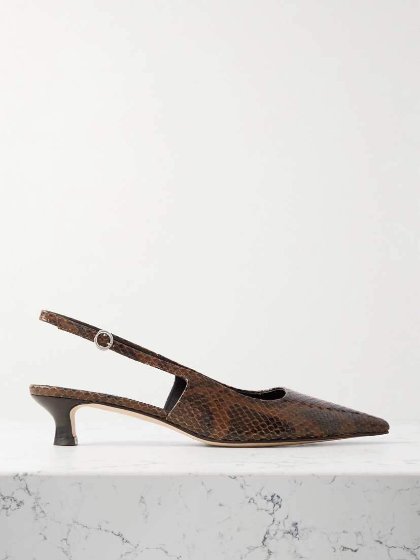 aeyde Catrina Snake-effect Leather Slingback Pumps