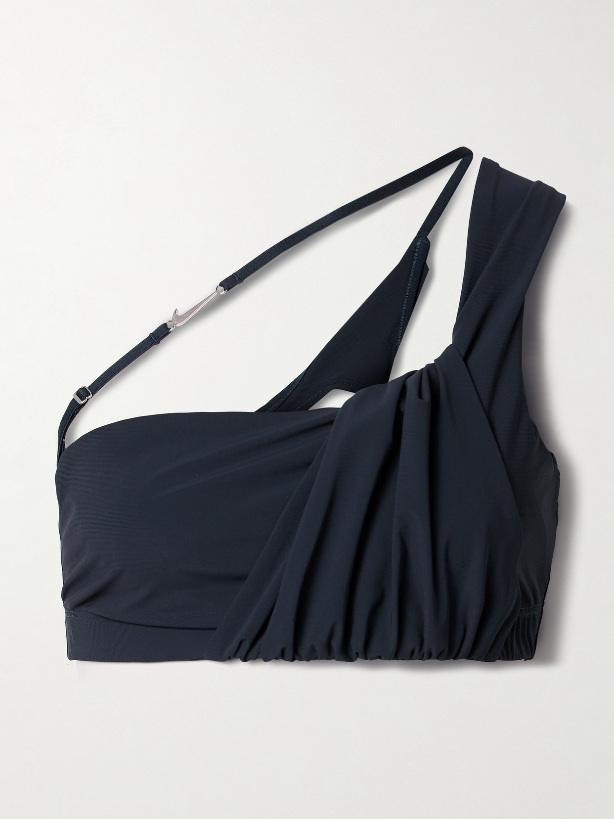 Nike + Jacquemus One-shoulder Layered Stretch Sports Bra In Dark Obsidian