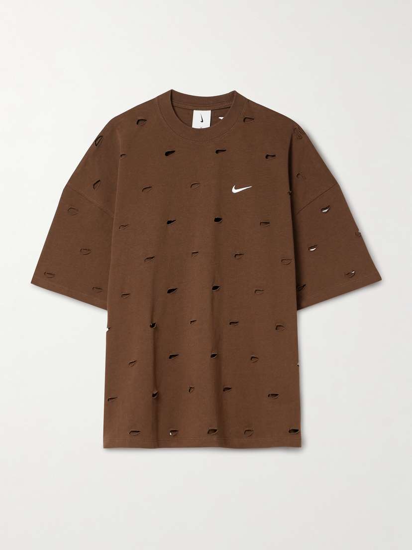 Nike + Jacquemus Le Swoosh Cutout Embroidered Cotton-blend Jersey T-shirt